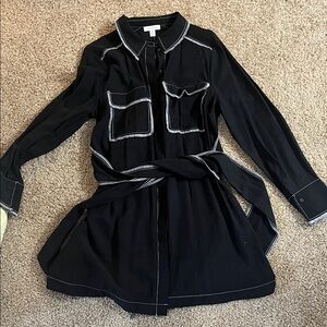 Topshop Black Shirt Dress with White Stitching